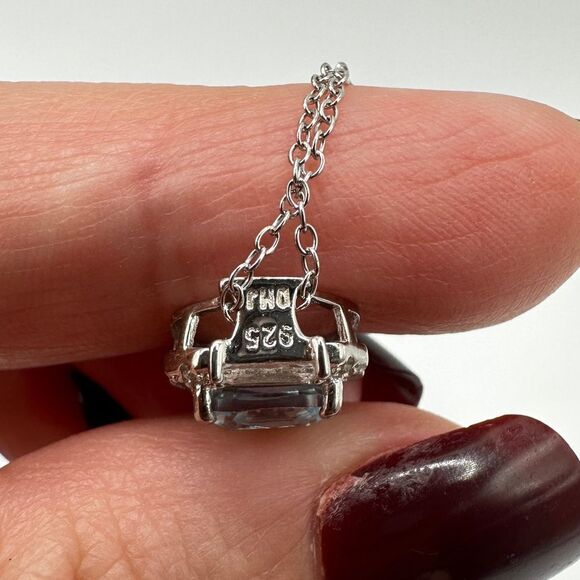 Marked DHJ 925, blue topaz, and CZ accented sterling silver necklace! - Picture 7 of 10
